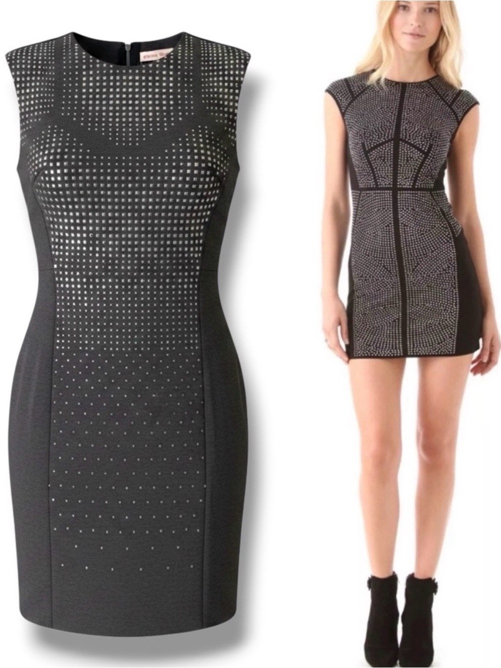 NWT REBECCA TAYLOR Nailhead Dress Studded Dark Grey Silver XS